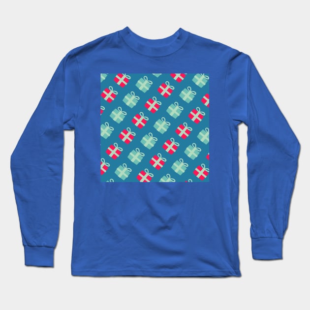 Christmas present pattern (funny, birthday, retro and xmas) Long Sleeve T-Shirt by Thepurplepig